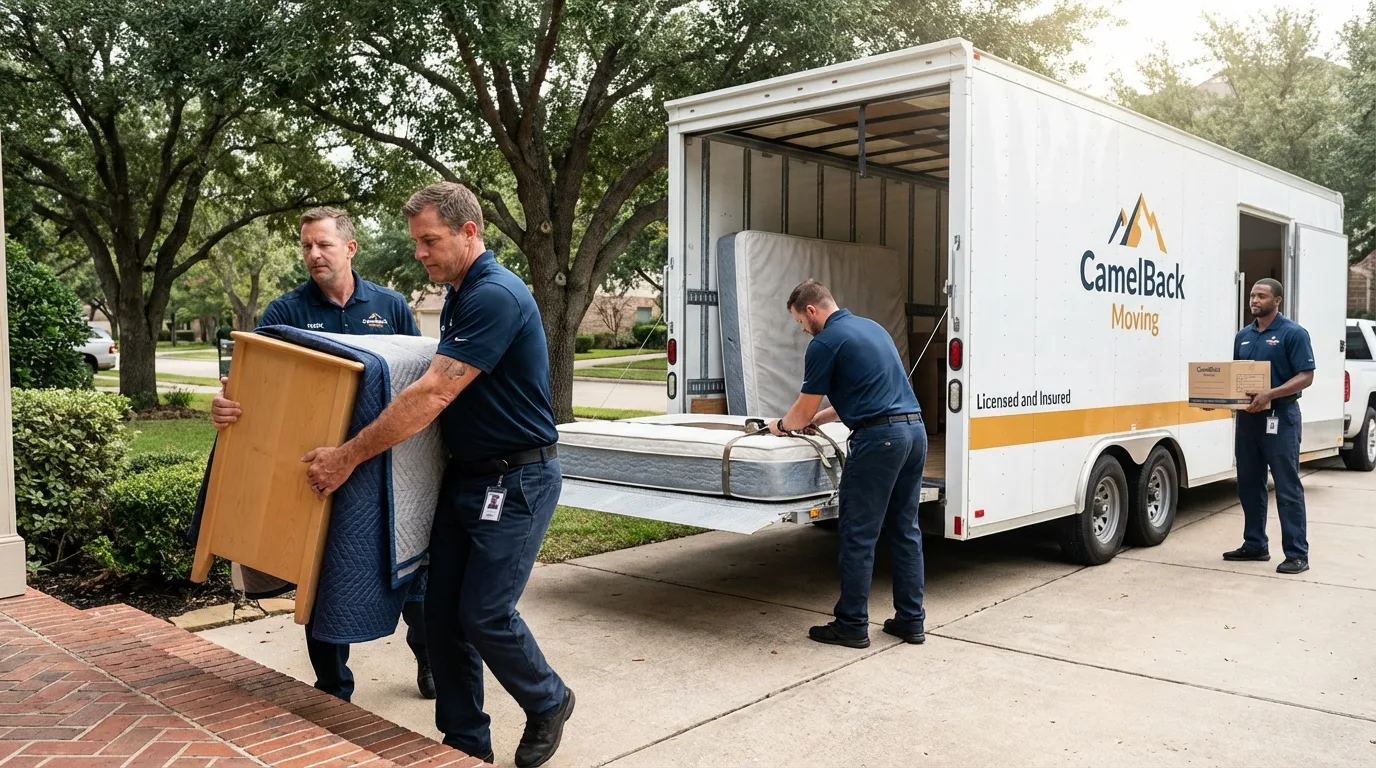 Crew loading residential truck for cross-state move from Rock Valley, IA