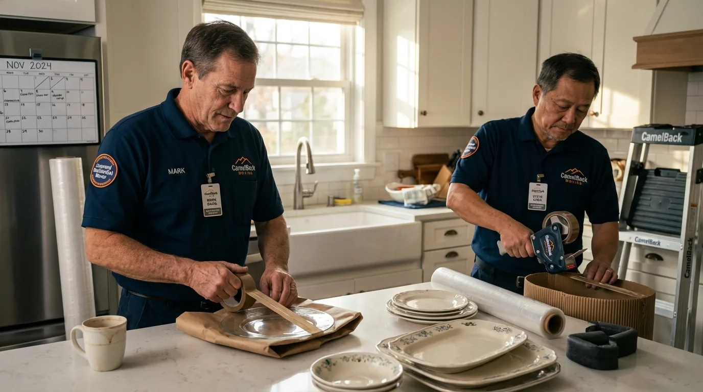 Professional crew packing kitchen dishware in Rock Valley, IA